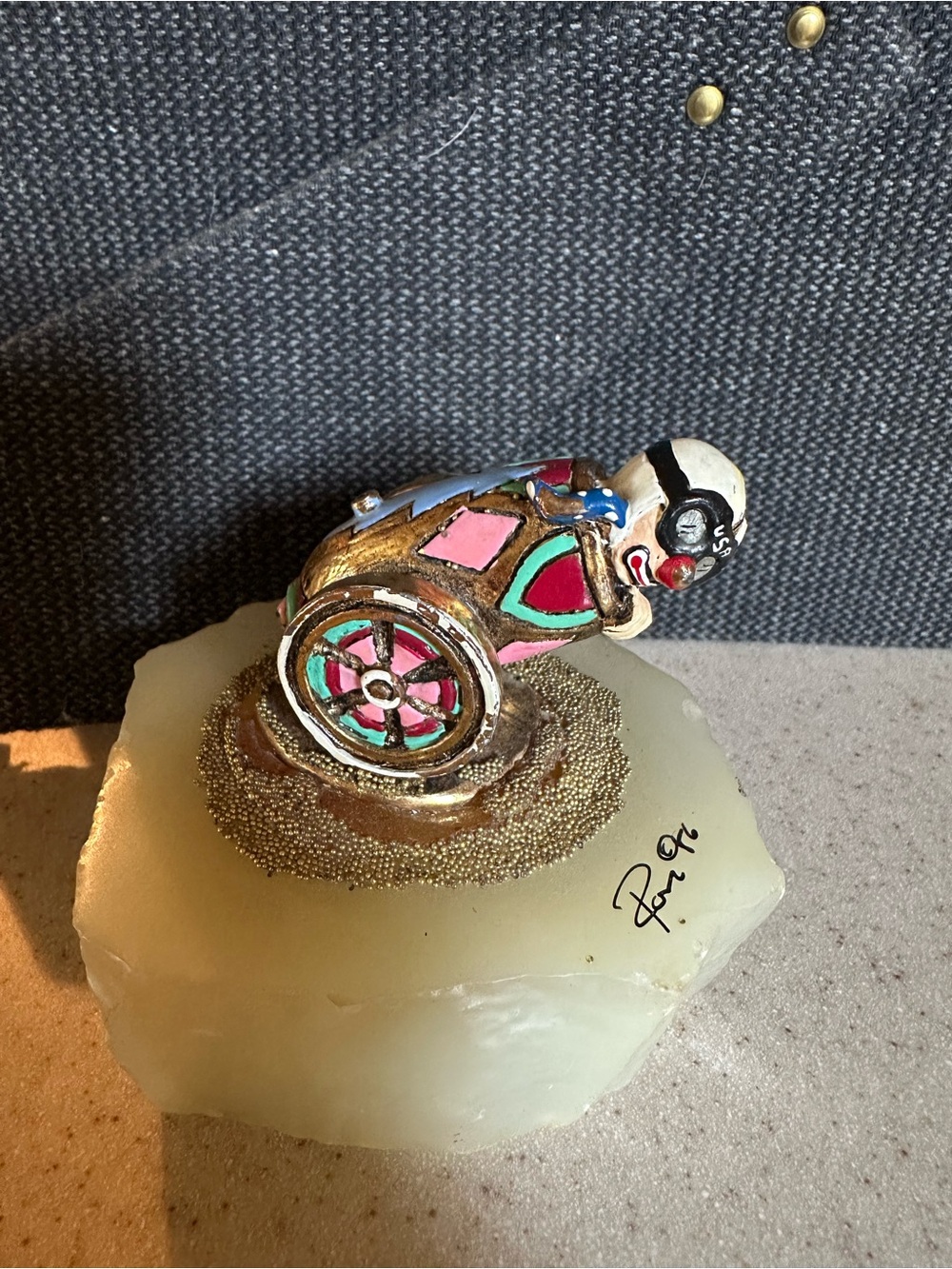 Hand-Painted Ron Lee  Clown Shot out of Cannon Figurine Granite marble signed